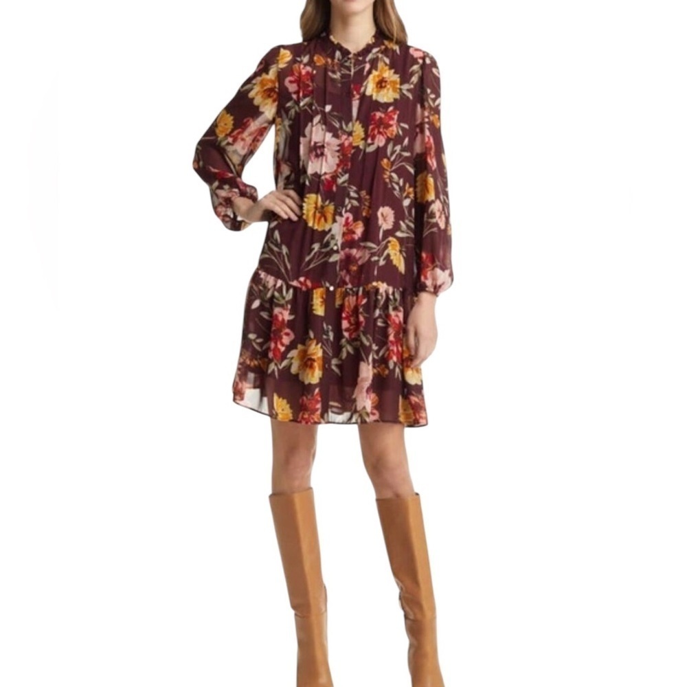 NEW Julia Jordan 12 Floral Dress Long Balloon Sleeve Ruffles Autumnal